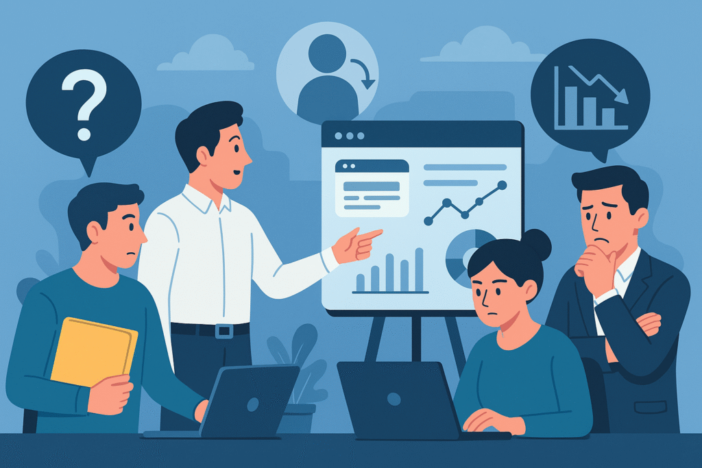 Web担当者の退職によりアクセス解析や数字管理が止まるリスクを描き、属人化を防ぐ仕組みづくりの重要性を解説する記事のアイキャッチ画像