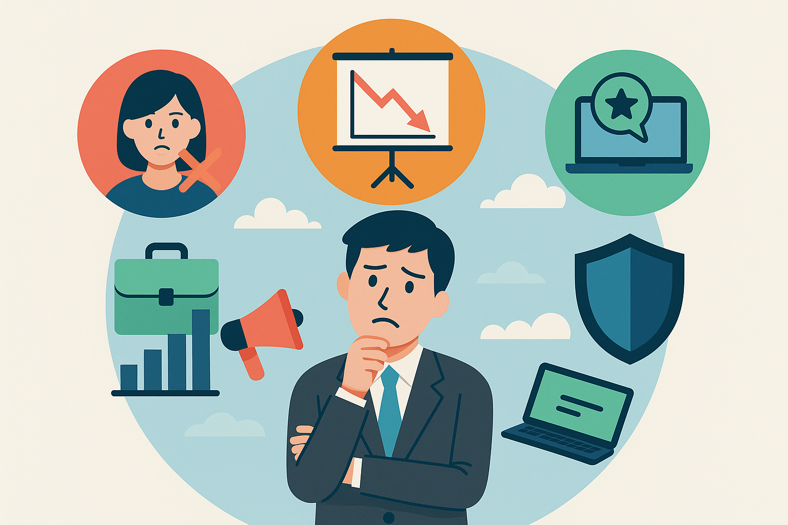 SNS活用で採用・営業・信頼を強化する中小企業の成長を象徴したイラスト。企業ビルとSNSアイコンが繋がり、デジタル化と信頼構築を表現している。