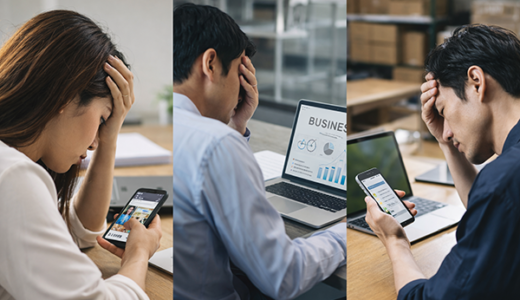 複数のデジタルチャネル（SNS、Webサイト、LINE）を同時に見ながら統一された顧客体験を設計するマーケティング担当者が戦略を議論しているビジネス風景