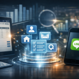 問い合わせ後の接点を維持し次の行動につなげる仕組みを象徴するデスク上のPCと複数チャネルの通知を示すビジネス風景